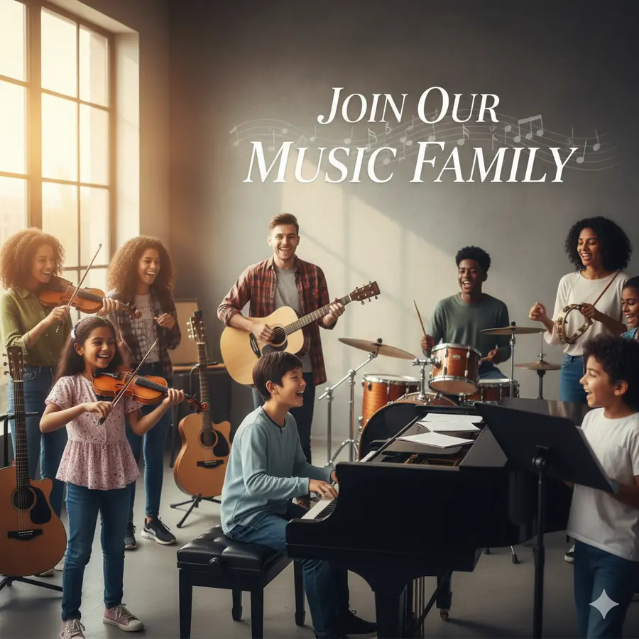 A family making music together during an Apollo lesson