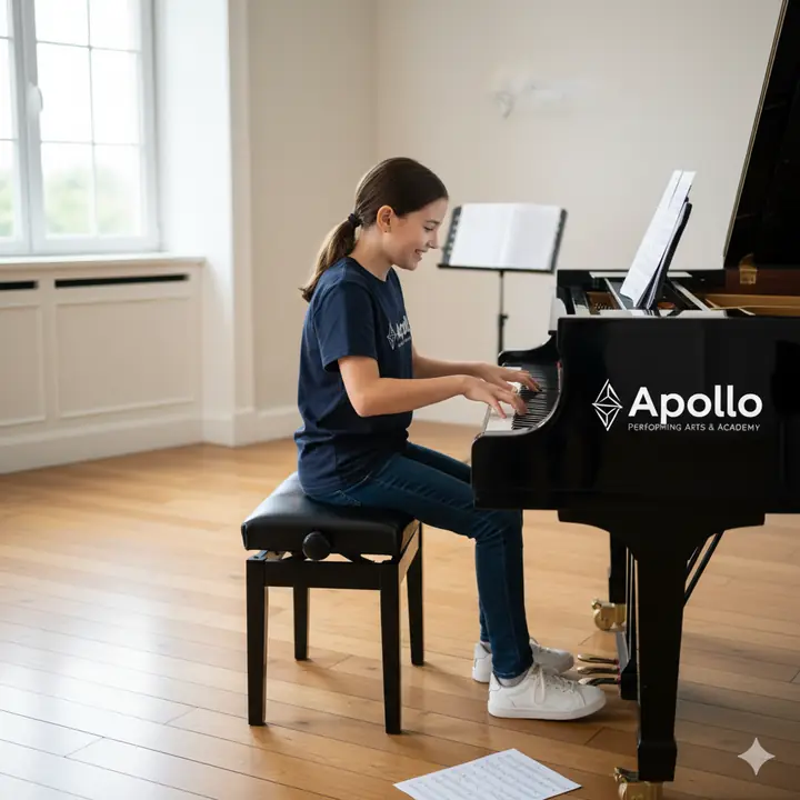 Student practicing piano