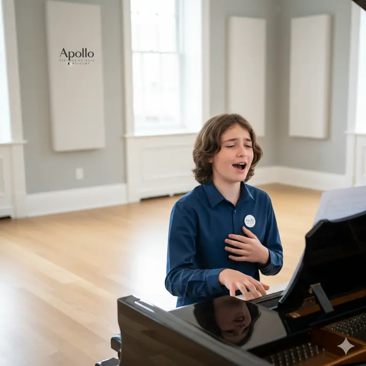 Student singing during a vocal lesson